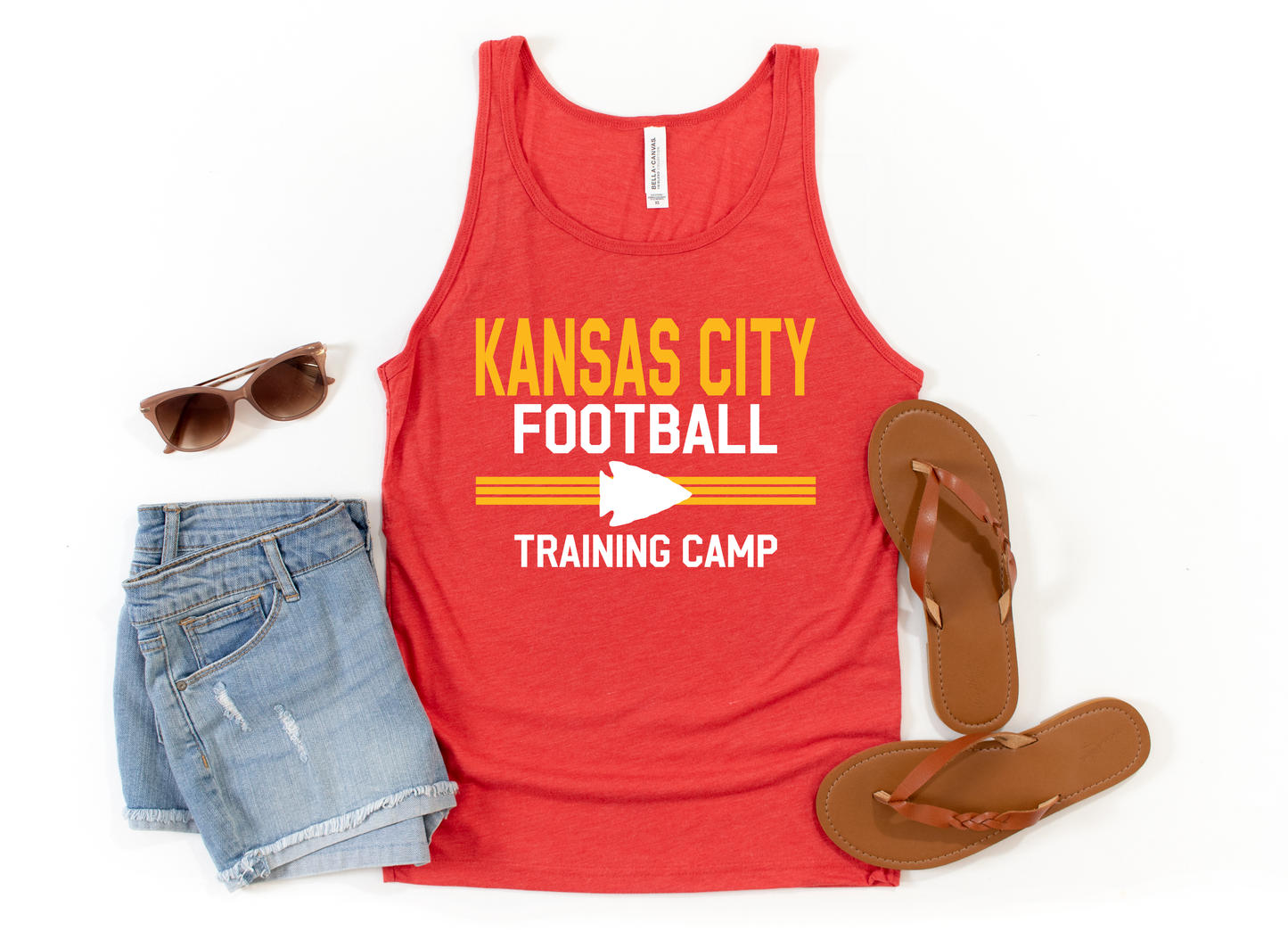 KC Football Lined Arrowhead Training Camp Red Tank Top