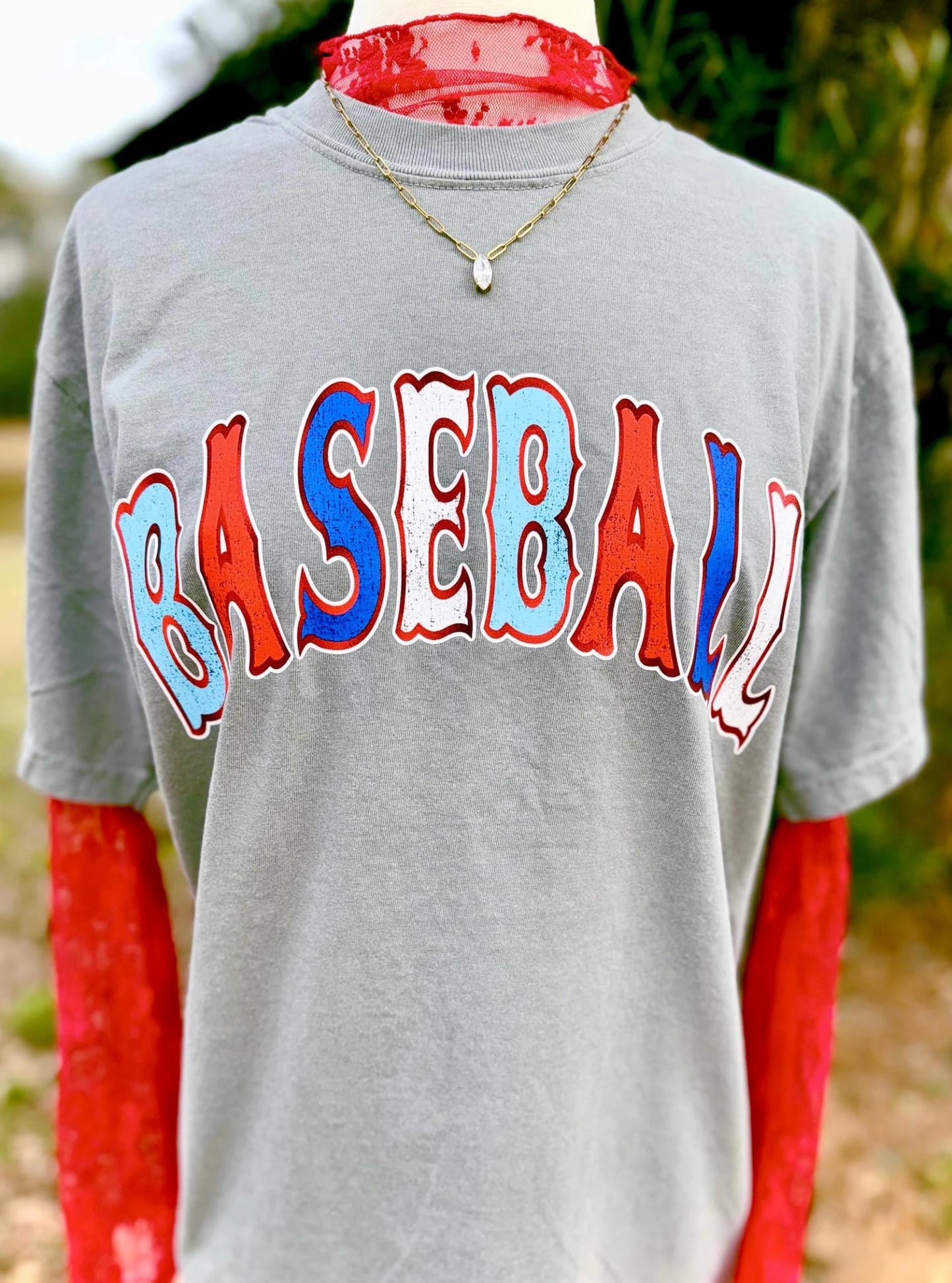 Red White & Blue Baseball Grey Tee