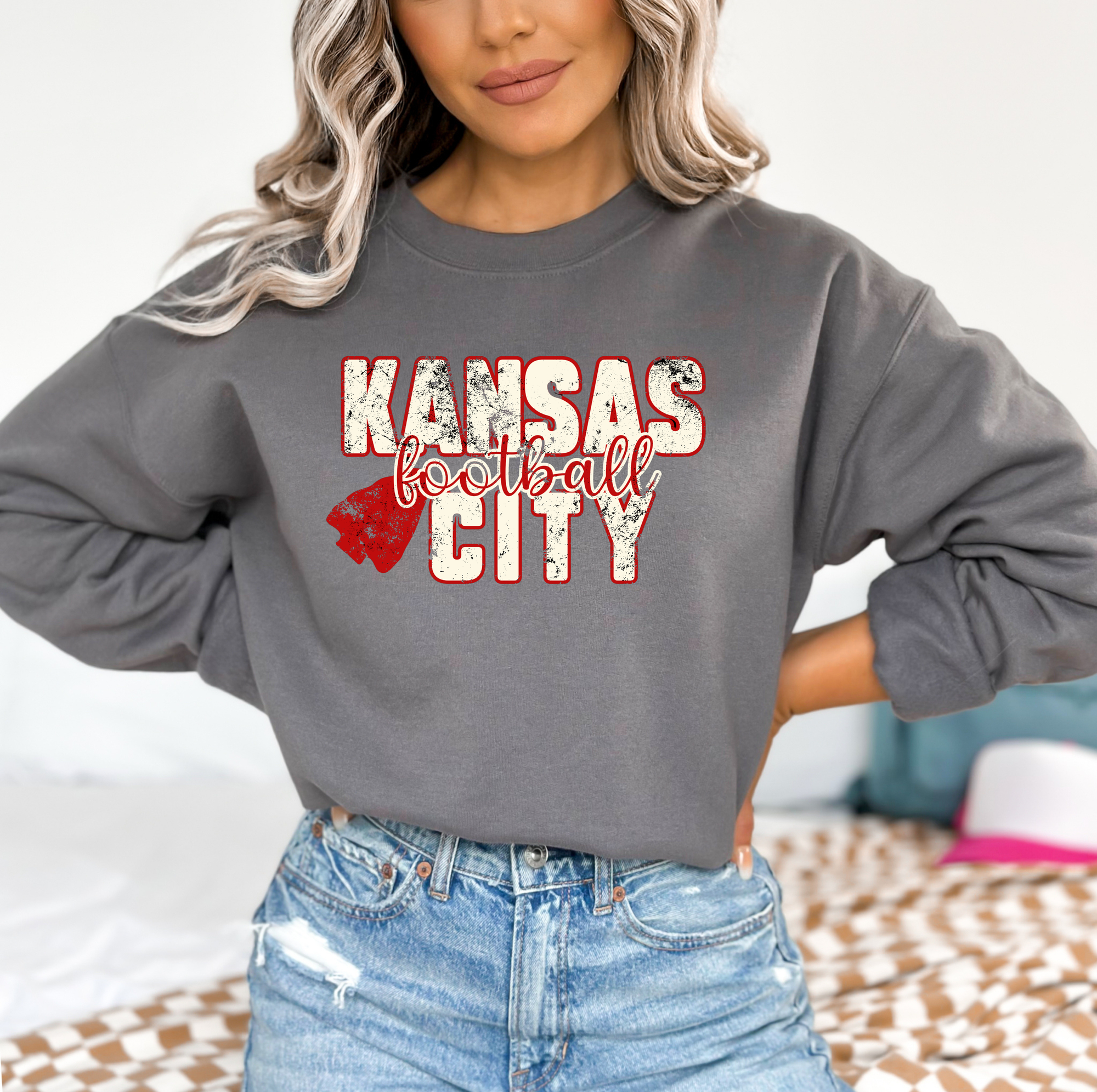 Cream Kansas City Football Charcoal Sweatshirt