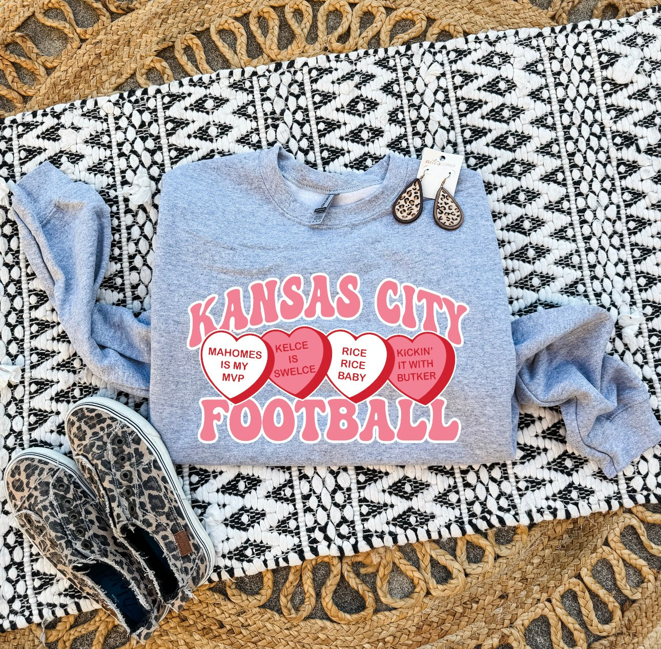 Kansas City Football Heart Sayings Sports Grey Sweatshirt