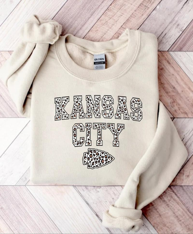 **WAREHOUSE CLEAN OUT** Kansas City Brown Leopard Arrowhead Sand Sweatshirt