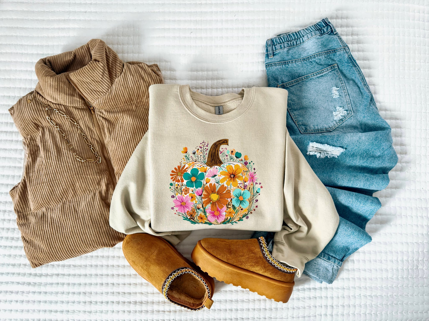 Boho Floral & Stem Pumpkin Sand Sweatshirt