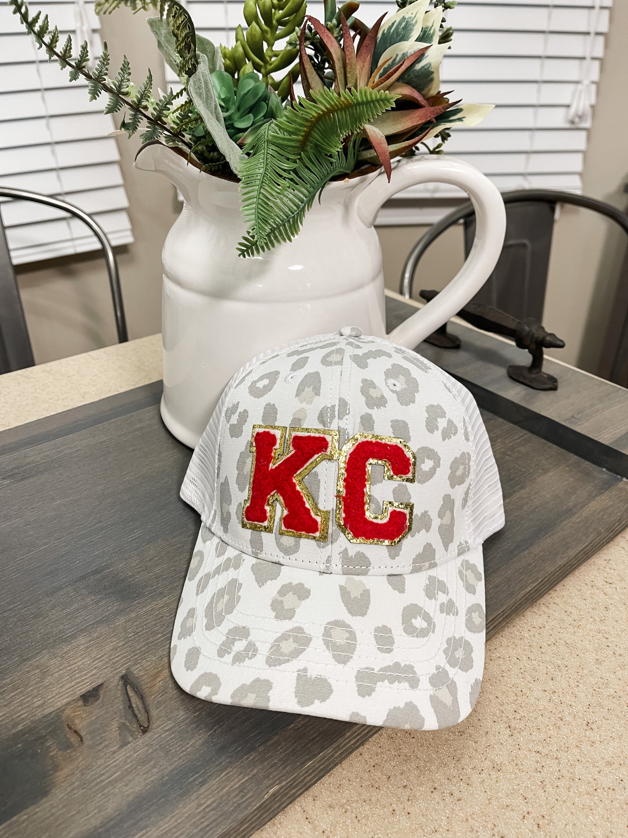 Red KC Patch White Leopard Hat
