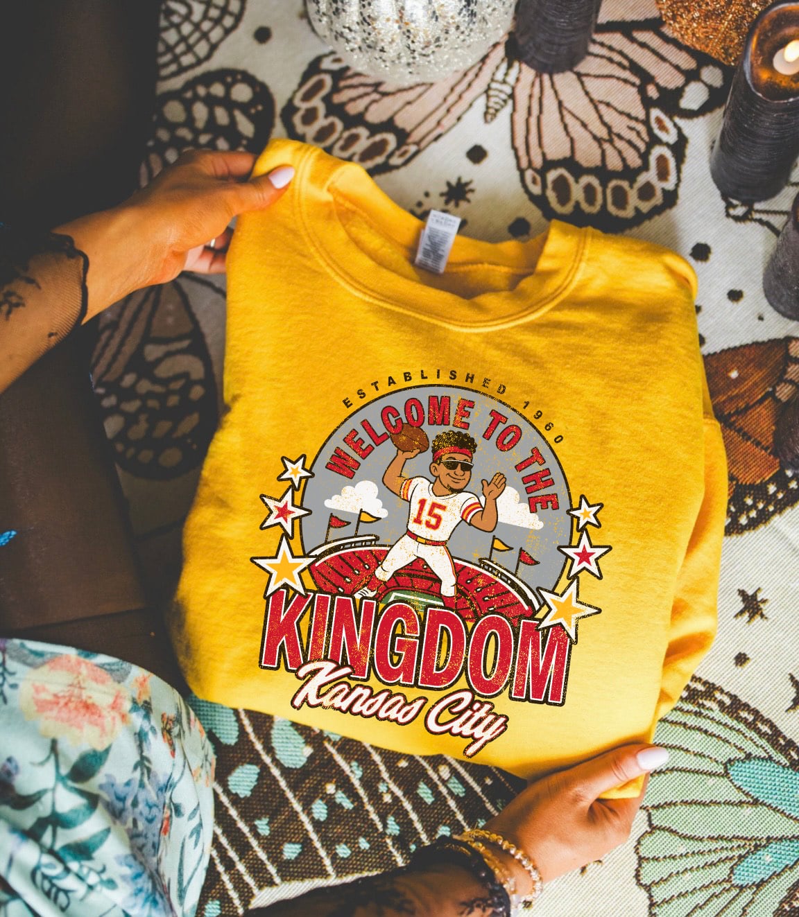 **HALFTIME DEAL** Red Distressed Mahomes Stadium Gold Sweatshirt