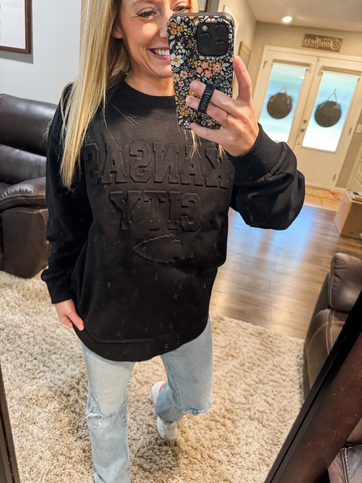 **READY TO SHIP** Embossed Kansas City Arrowhead Black Sweatshirt