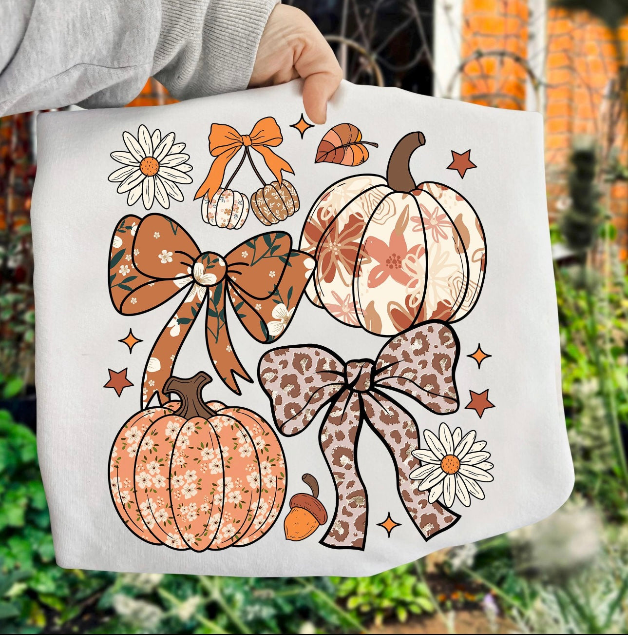 Floral & Leopard Bows & Pumpkins Ivory Tee