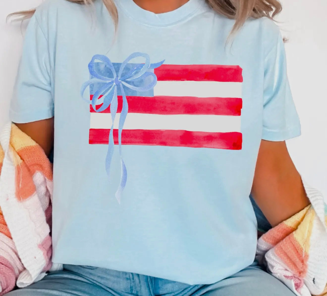 Flag With Bow Stars Chambray Tee