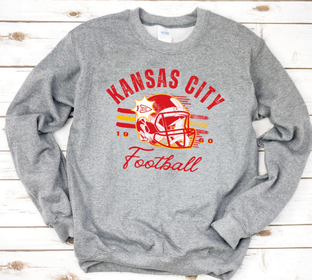 **HALFTIME DEAL** Striped KC Football 1960 Sports Grey Sweatshirt