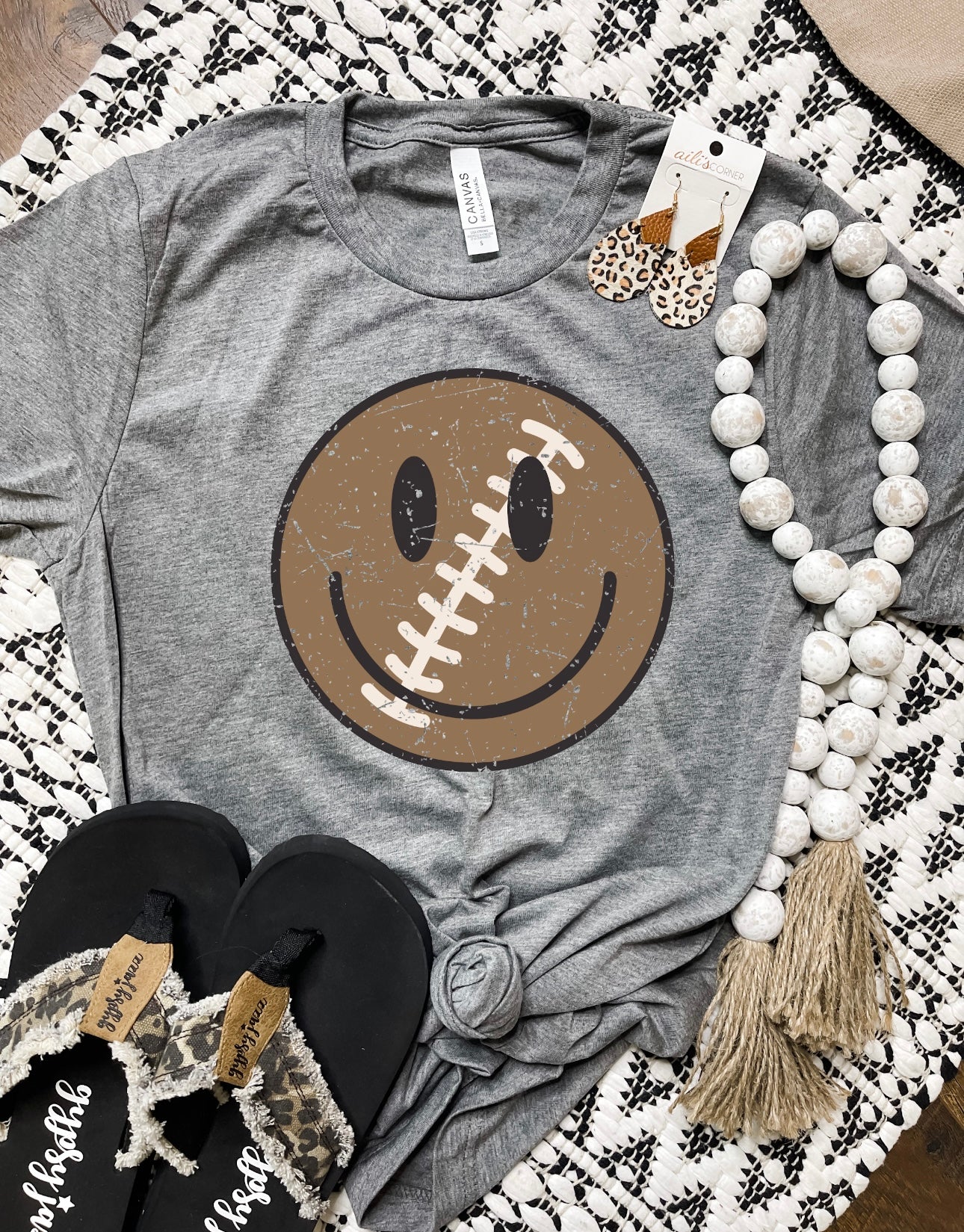 Football Smiley Charcoal Tee