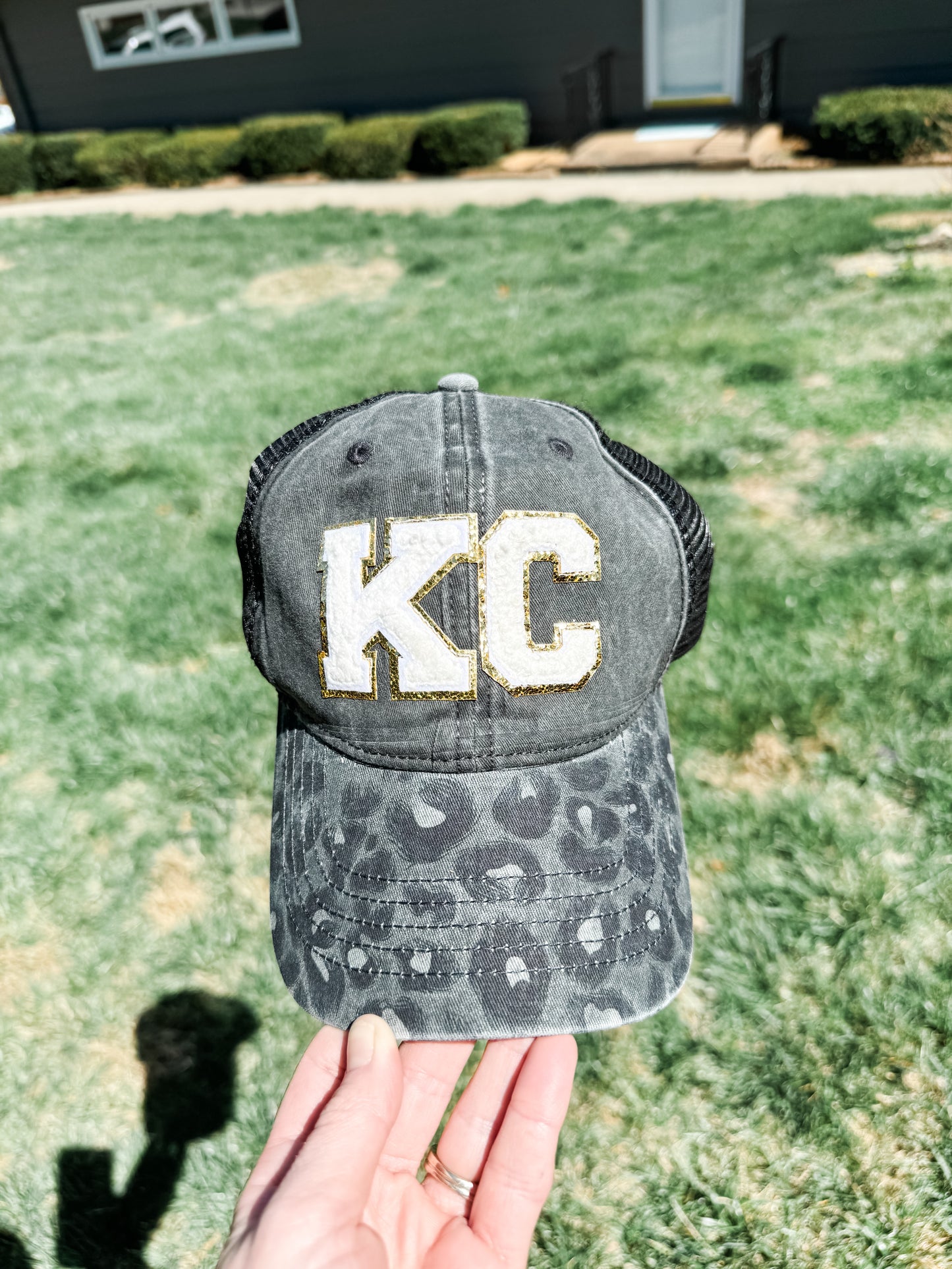 White KC Patches Black Leopard Bill Hat