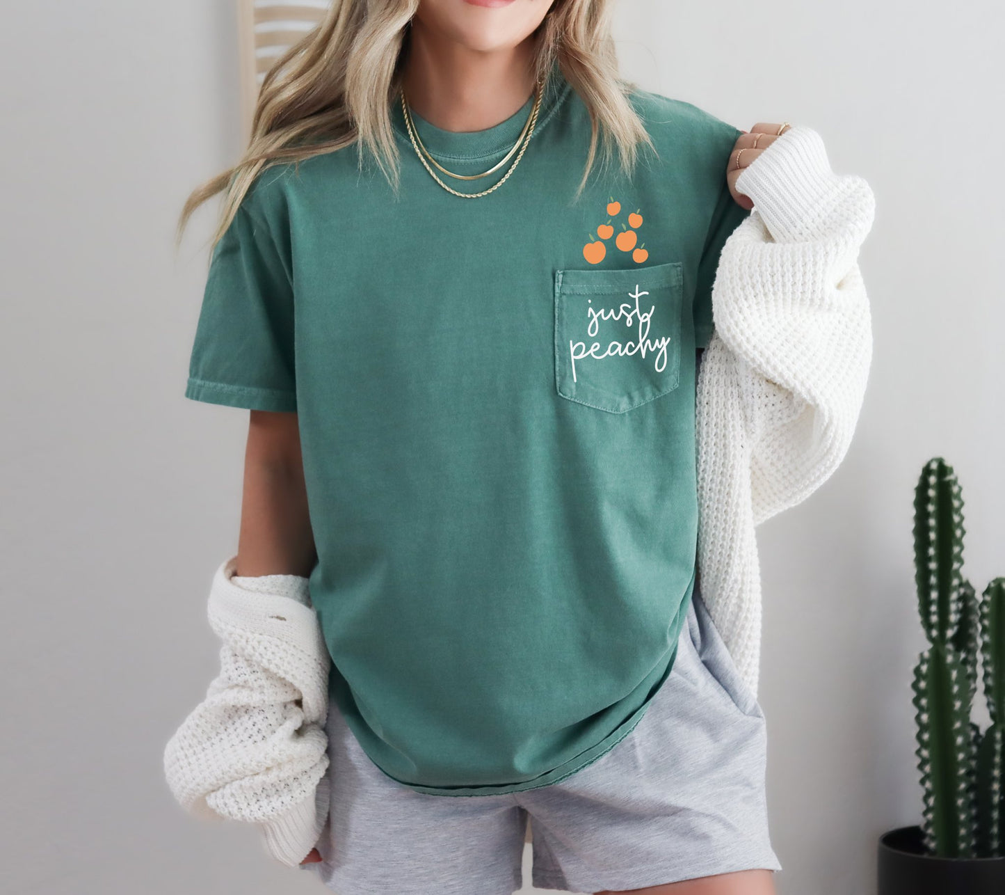 Left Pocket Design Just Peachy Light Green Pocket Tee