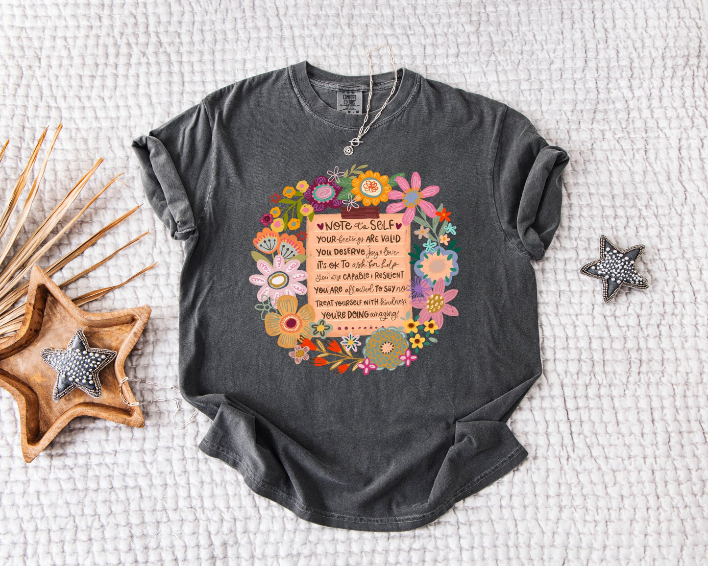 **DEAL PRICE** Note To Self Floral Circle Pepper Tee