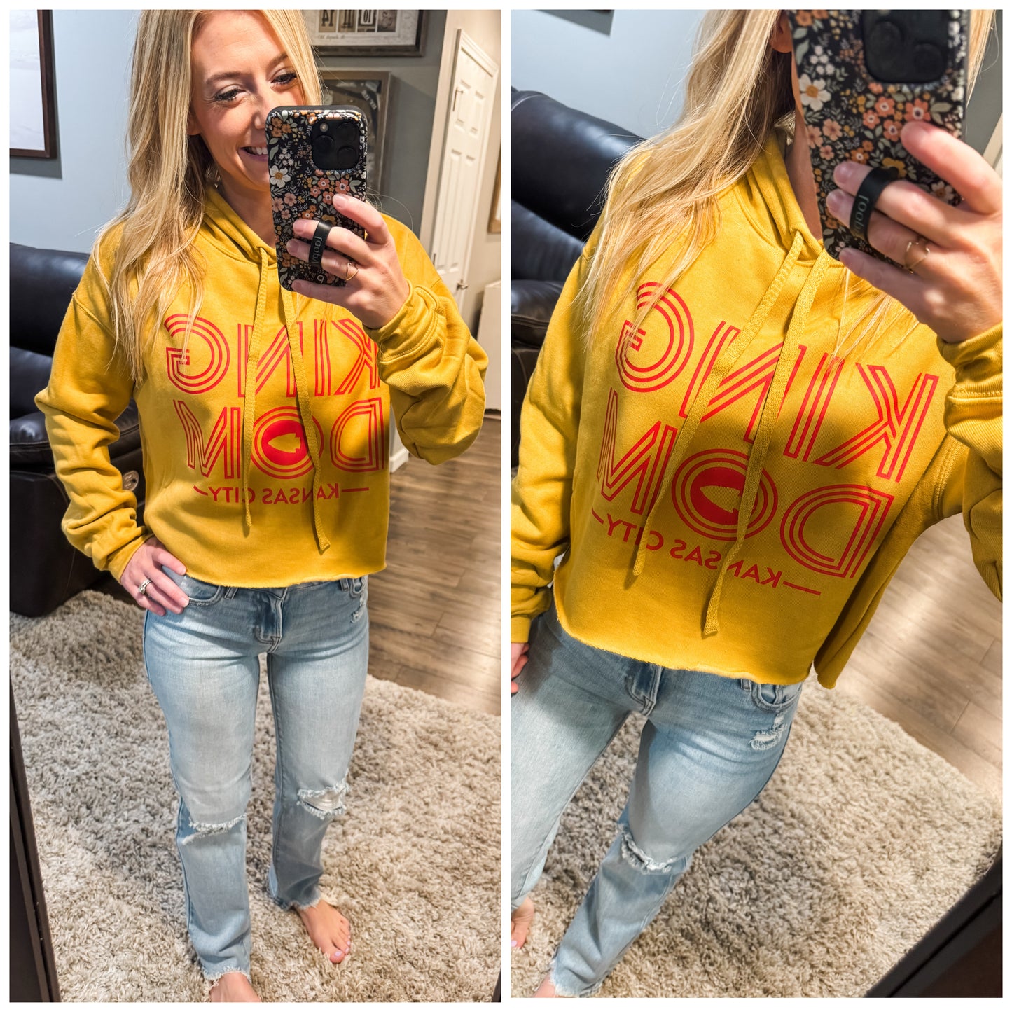 Kingdom Retro Arrowhead Kansas City Heather Mustard Crop Top Hoodie