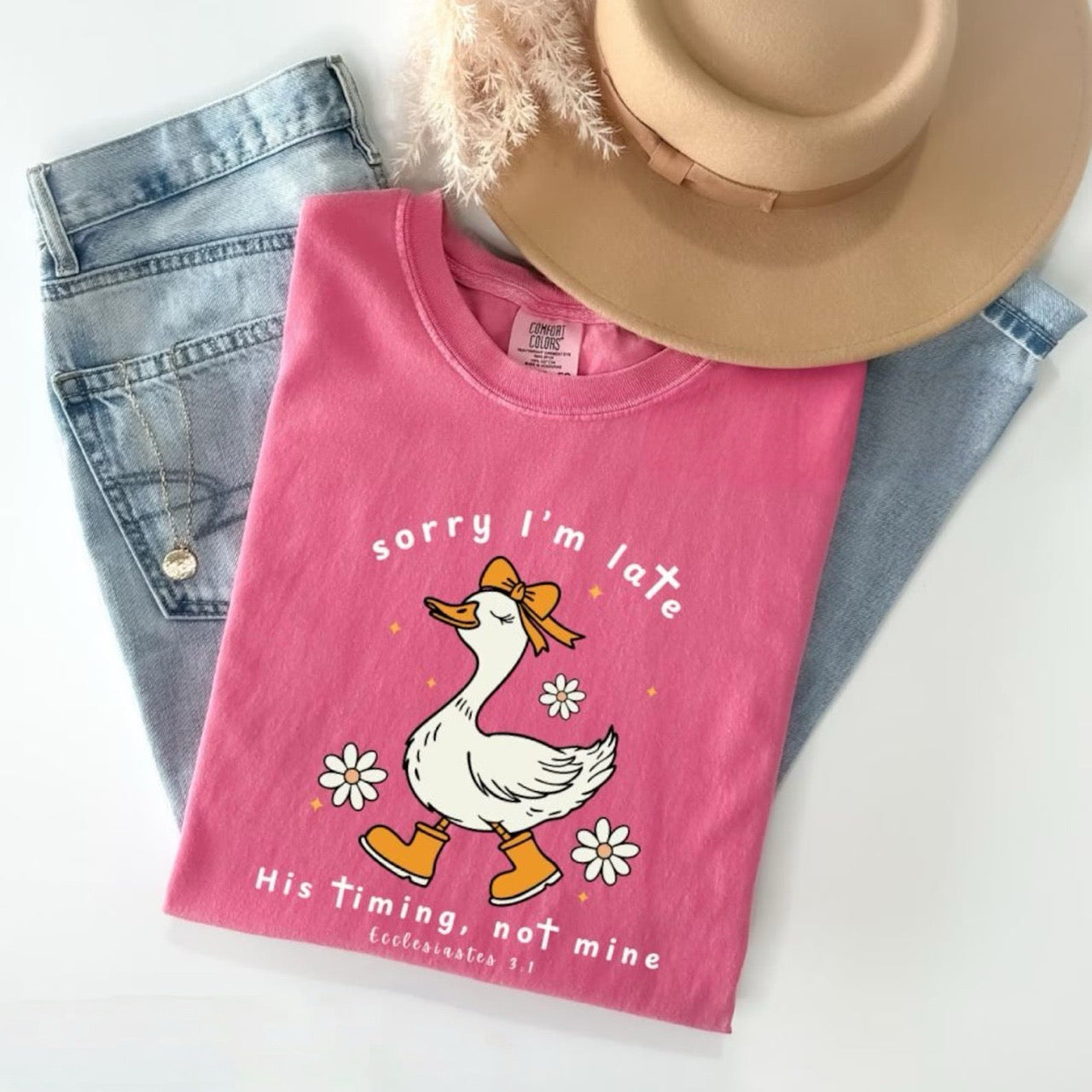 Sorry I’m Late His Timing Not Mine Crunchberry Tee