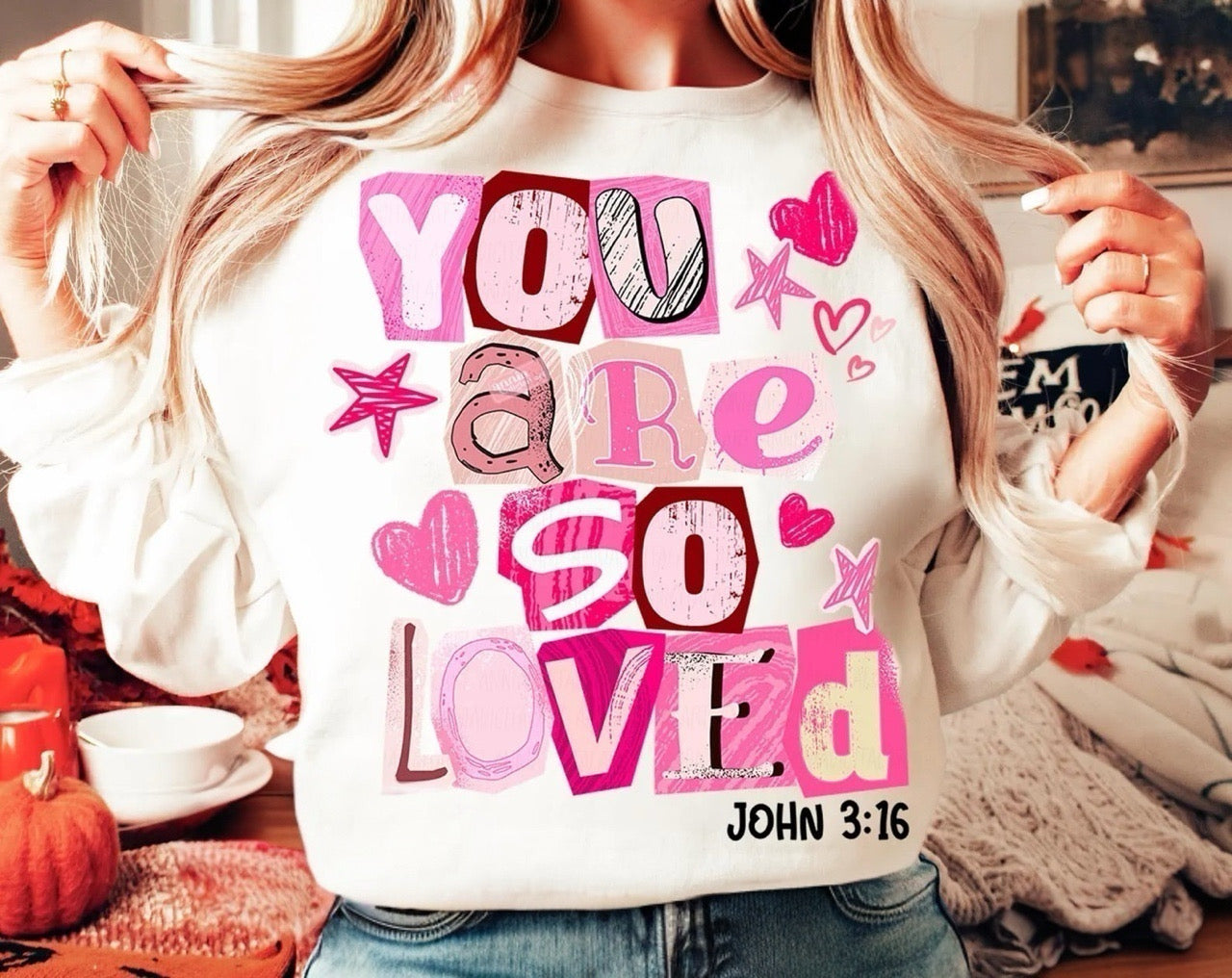 Black Ink You Are So Loved John 3:16 Sand Sweatshirt