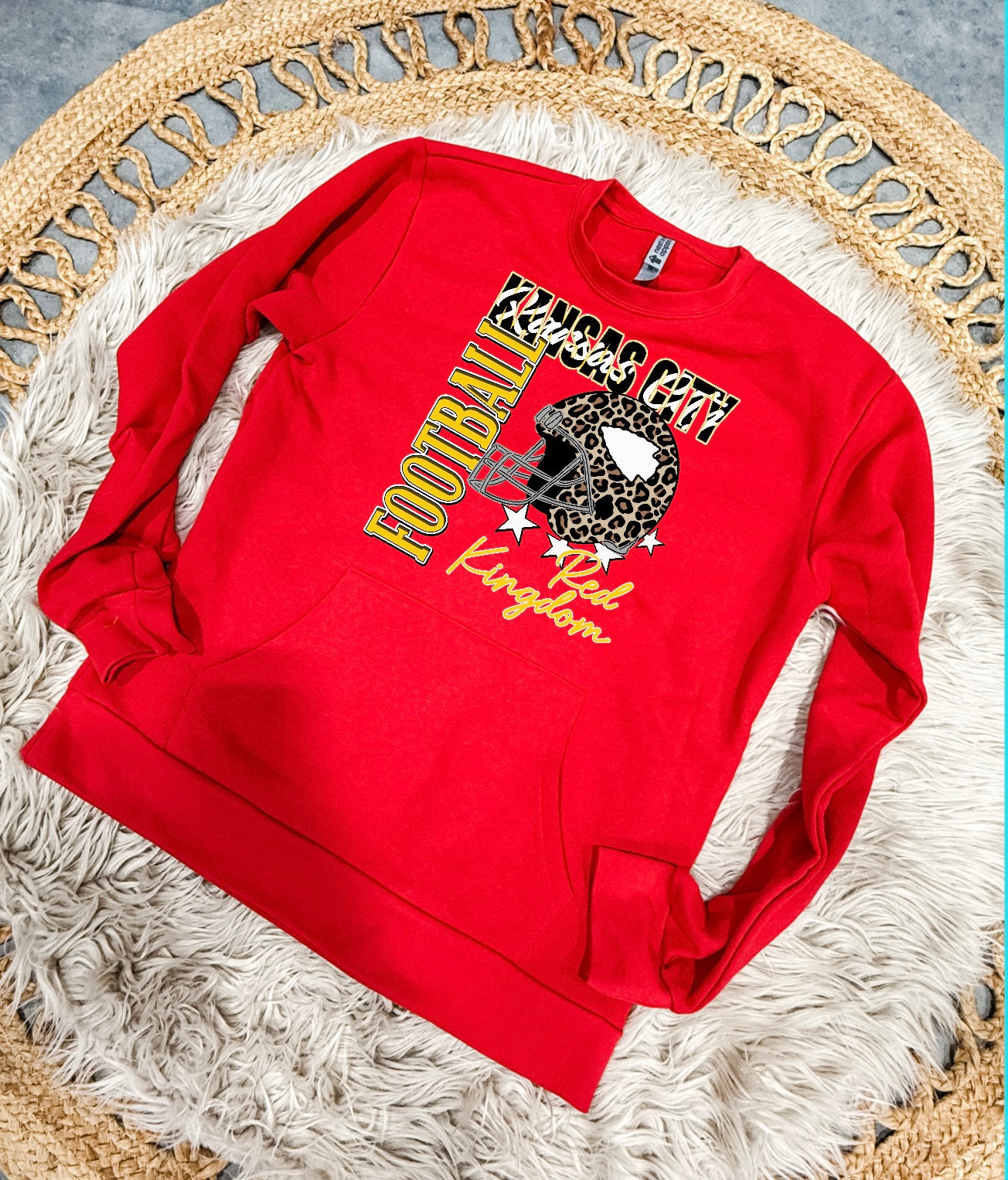 Kansas City Football Red Kingdom Leopard Helmet Red Pocket Sweatshirt