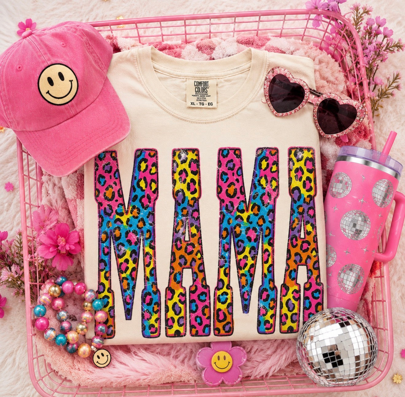 Colorful Distressed Retro MAMA Ivory Tee