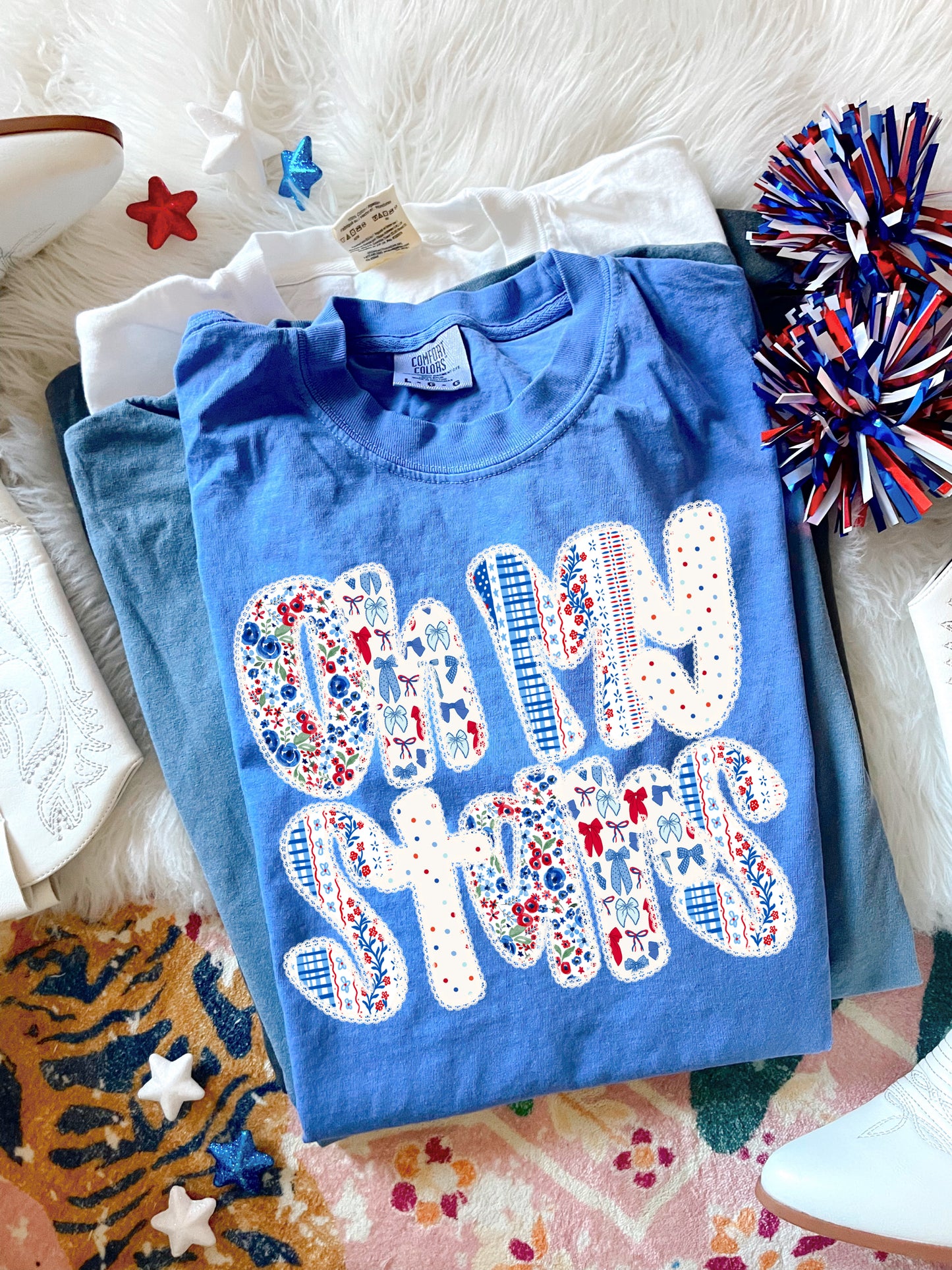 Red & Blue Oh My Stars Flo Blue Tee