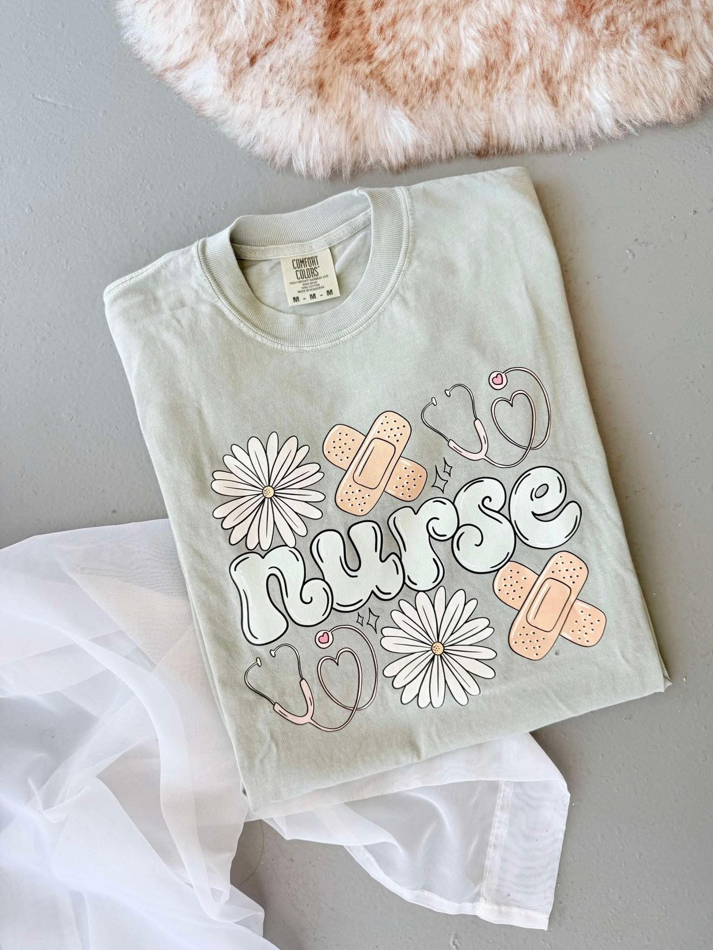 Natural Nurse Floral Design Bay Tee