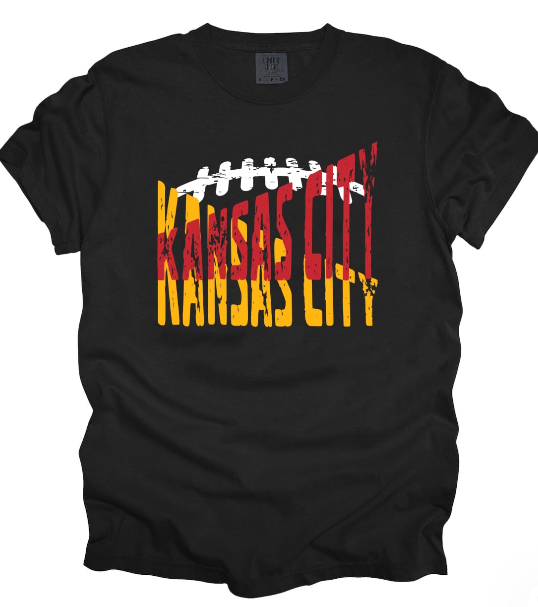 **HALFTIME DEAL** Crossed Red & Gold Kansas City Football Stitching Black Tee