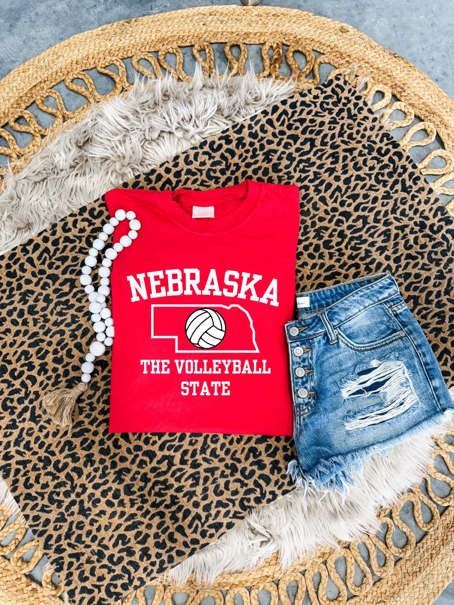 White The Volleyball State Red Tee