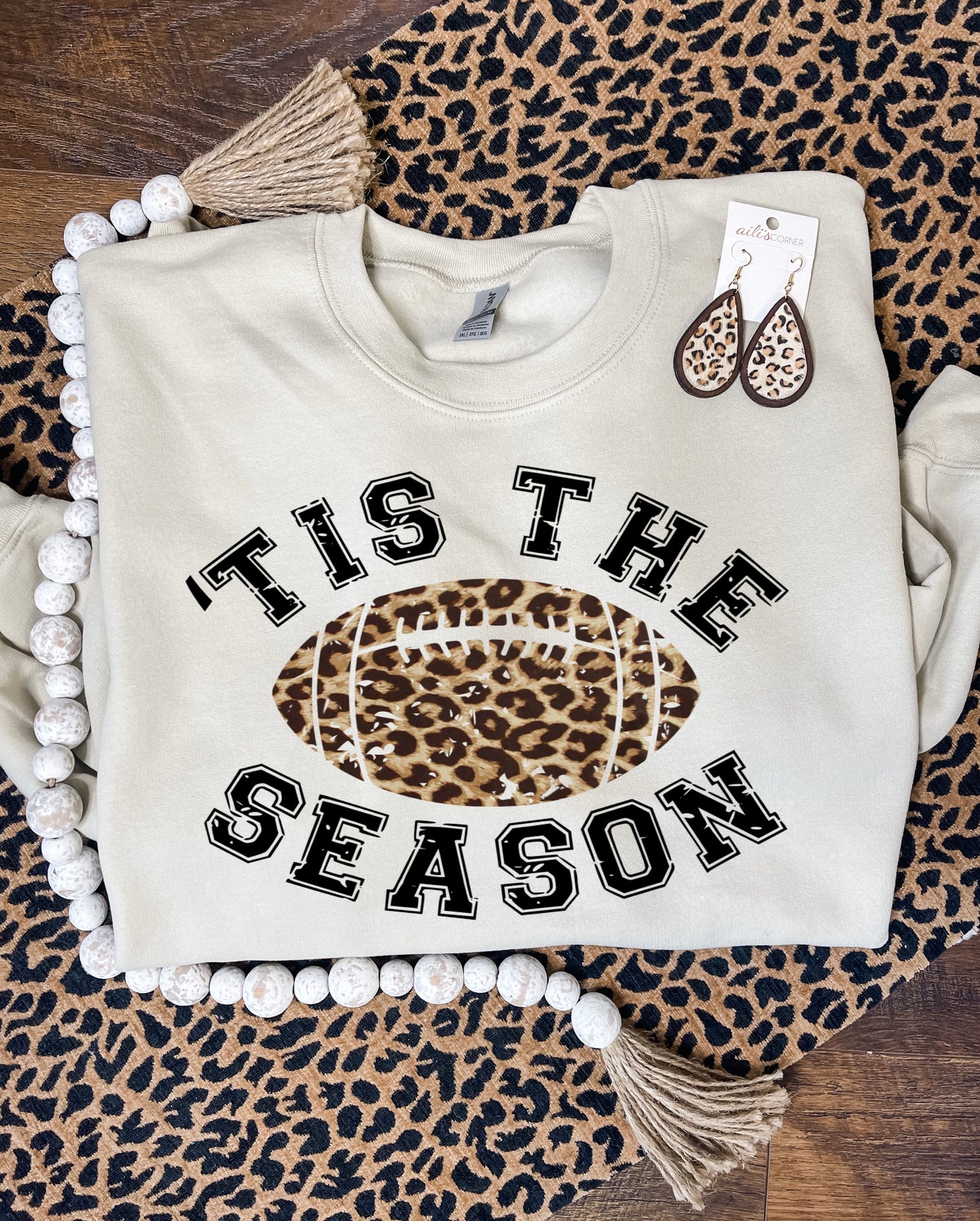 Tis The Season Leopard Football Sand Sweatshirt