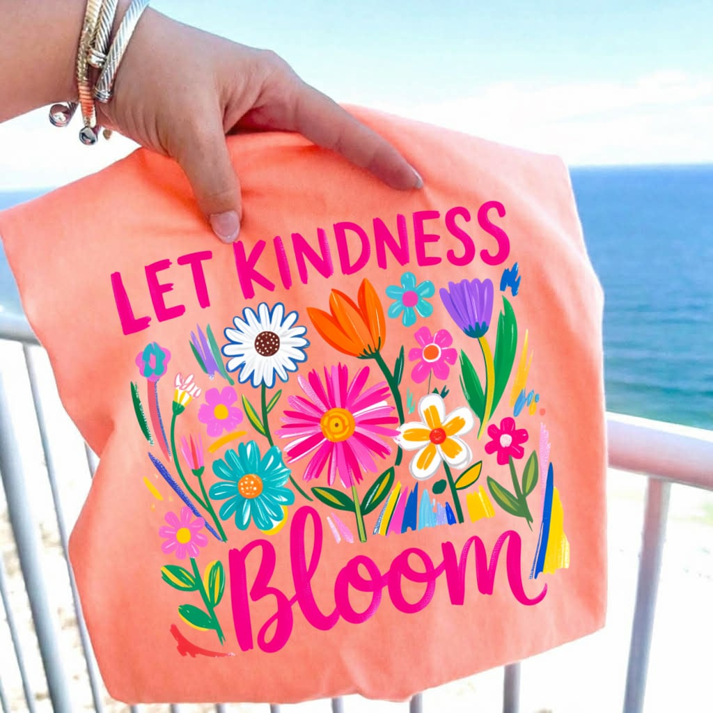 Pink Let Kindness Bloom Neon Cantaloupe Tee