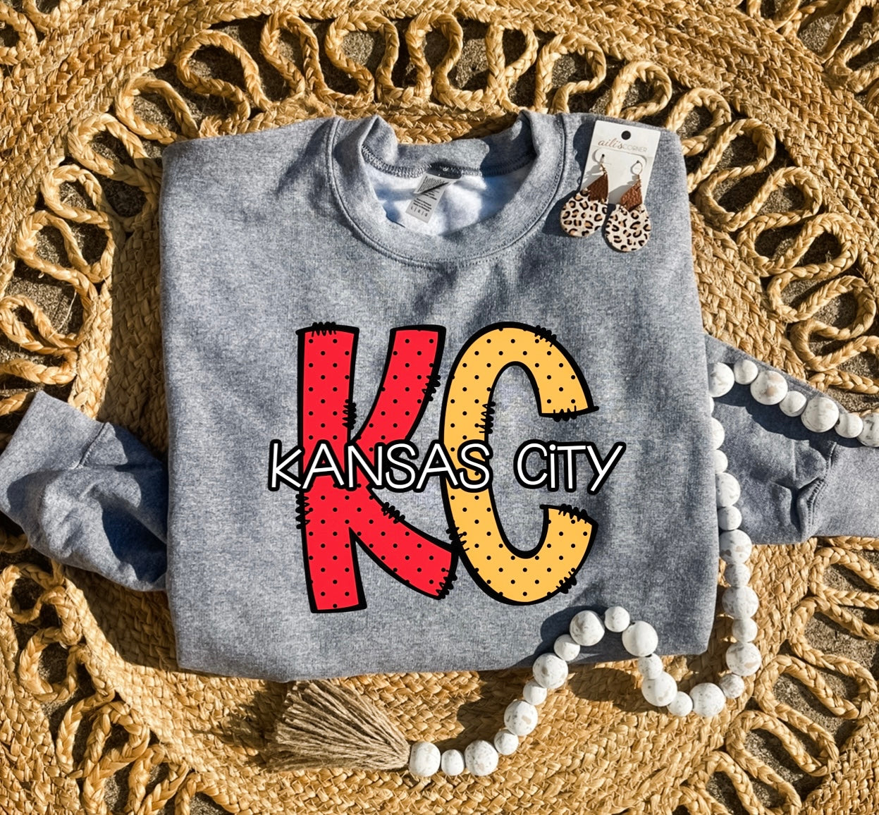 **HALFTIME DEAL** Red & Gold KC Dot Kansas City Dark Grey Sweatshirt