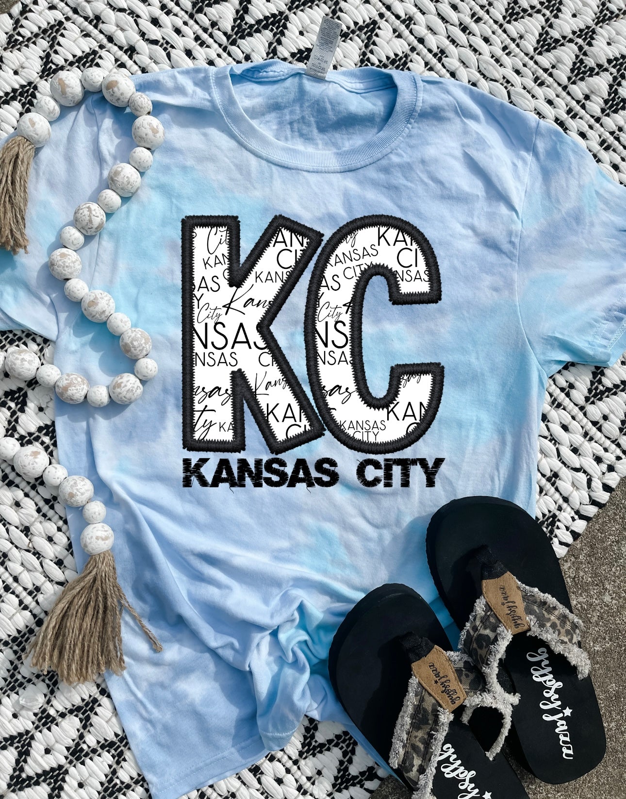 KC Kansas City Faux Stitching Blue Tie Dye