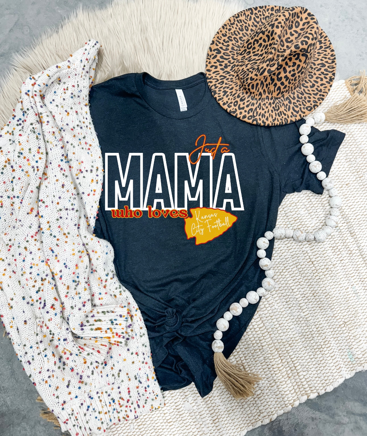 Block Letters Just A Mama Heather Black Tee