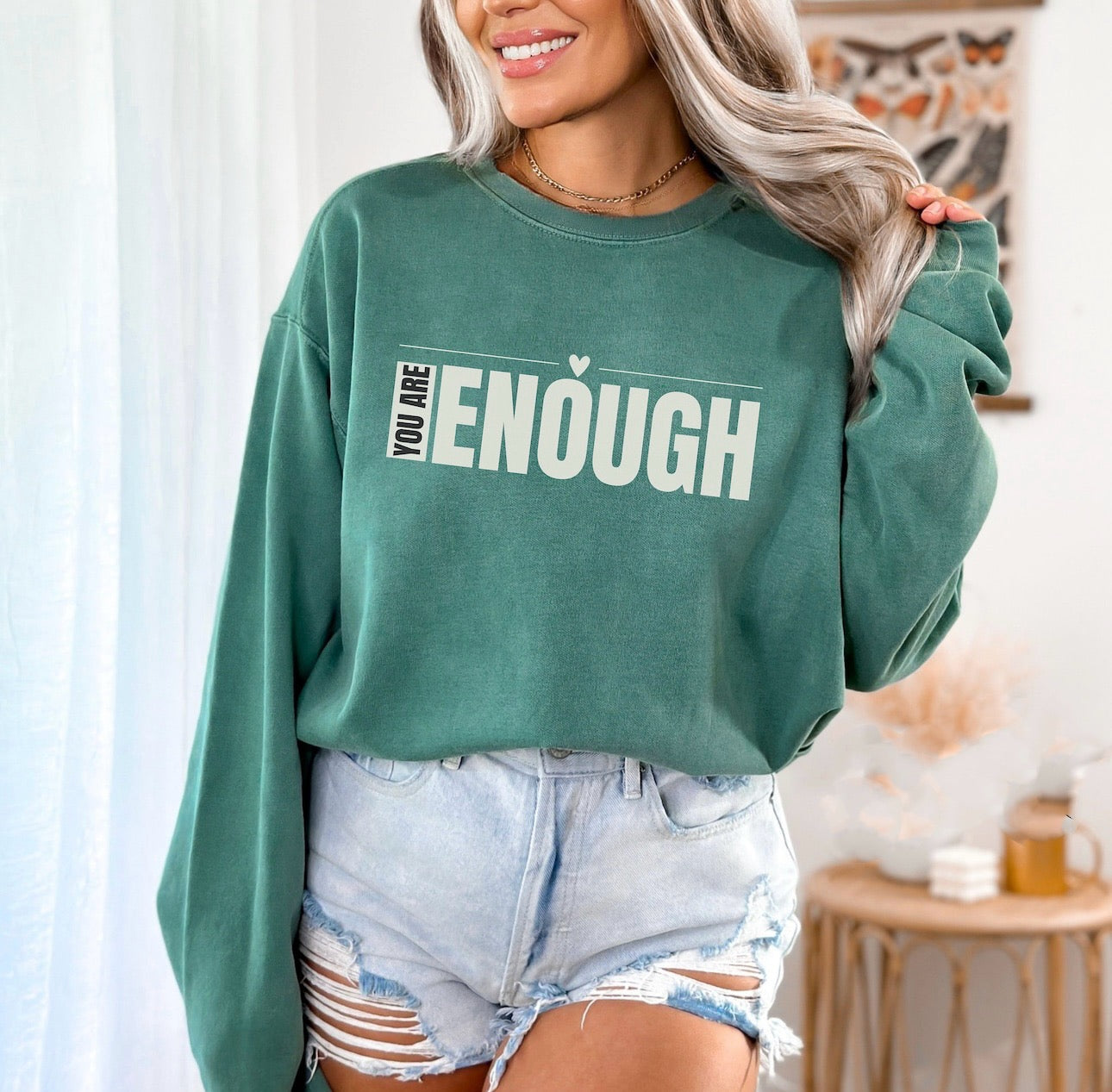 You Are Enough Heart Light Green Long Sleeve