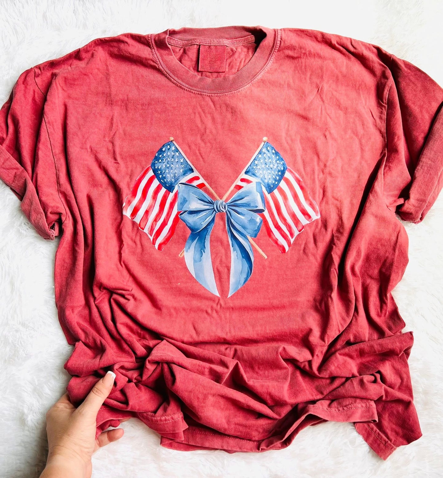Crossed Double USA Flags Crimson Tee