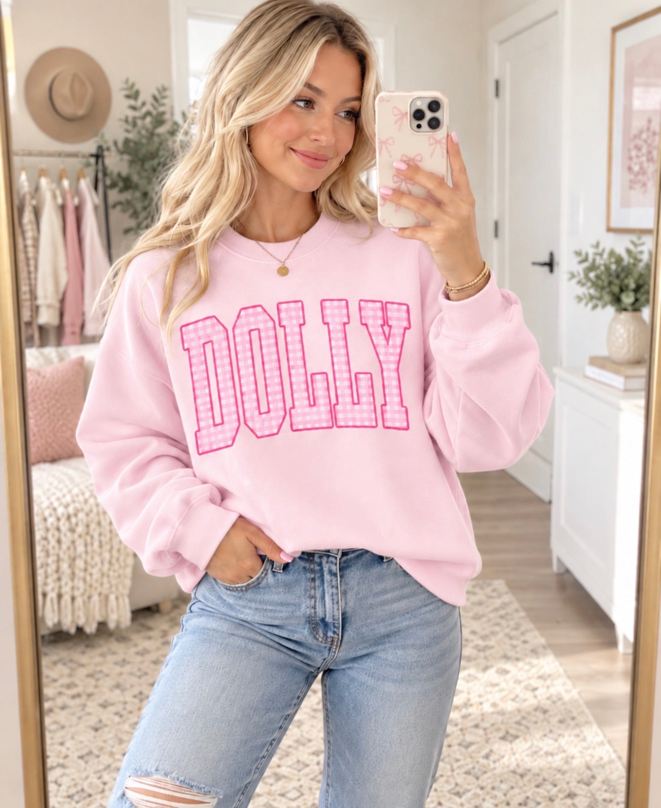 **DEAL OF THE DAY* Pretty in Pink Gingham Light Pink Sweatshirt