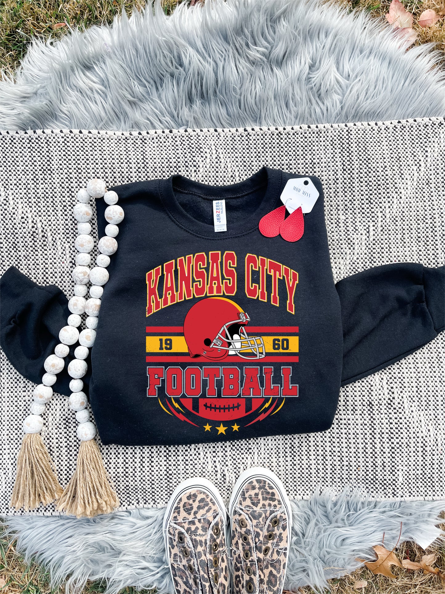 **HALFTIME DEAL** Lightening Bolt & Stars Kansas City Football Black Sweatshirt