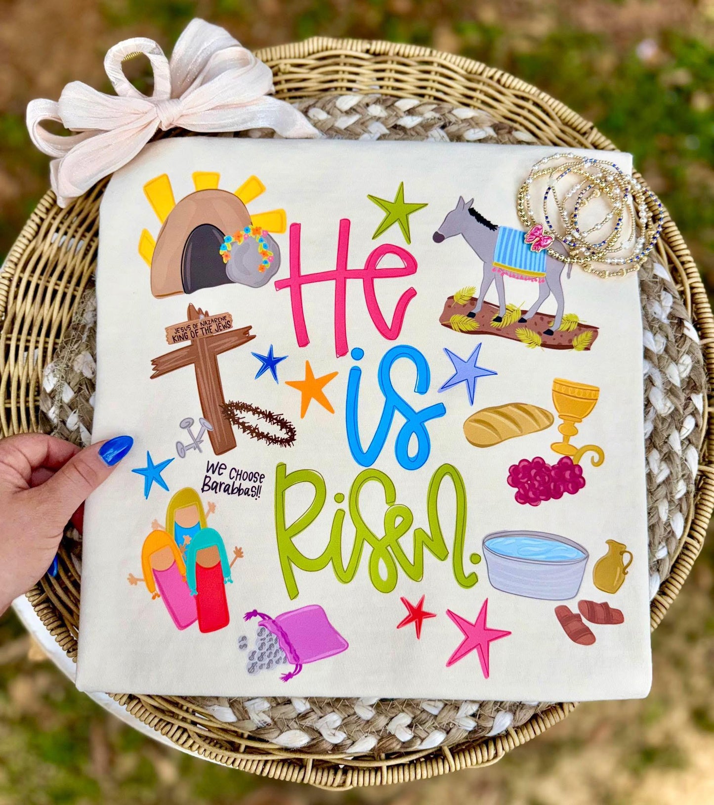 **DEAL OF THE DAY** He Is Risen Easter Collage Ivory Tee