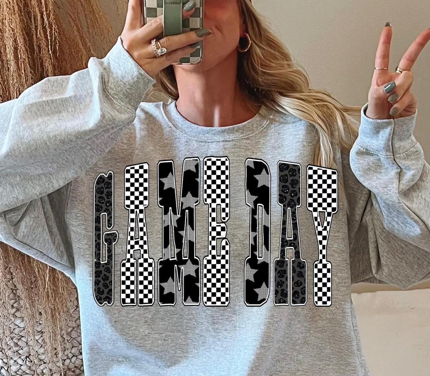 Game Day Checkered & Leopard Sports Grey Sweatshirt