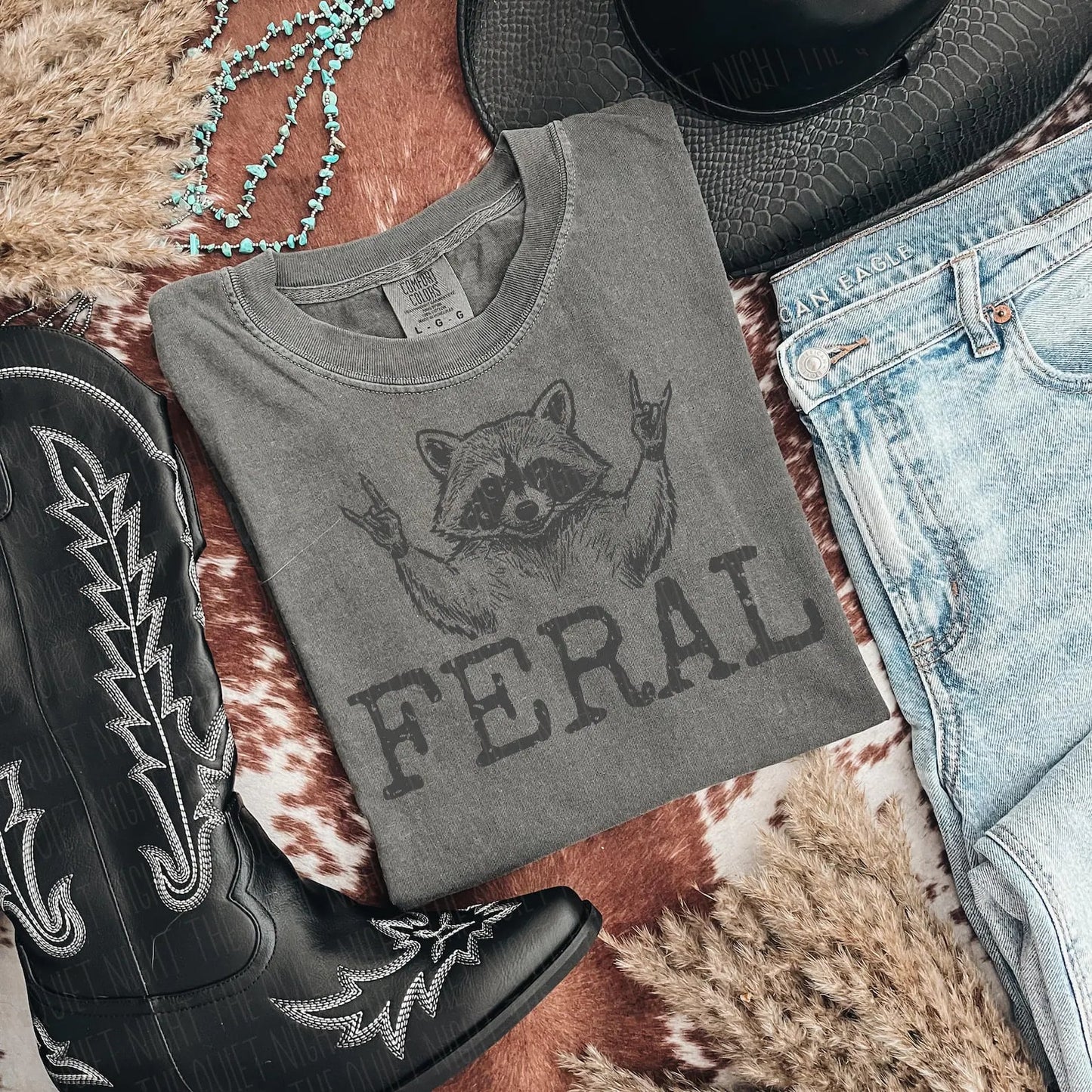 Feral Rock On Raccoon Pepper Tee