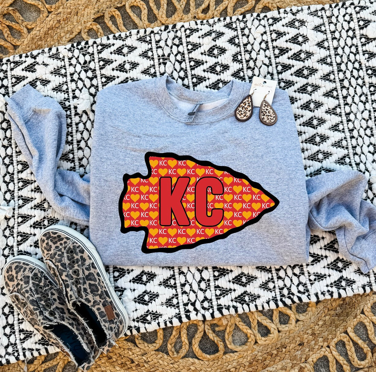 KC Hearts Arrowhead Sports Grey Sweatshirt