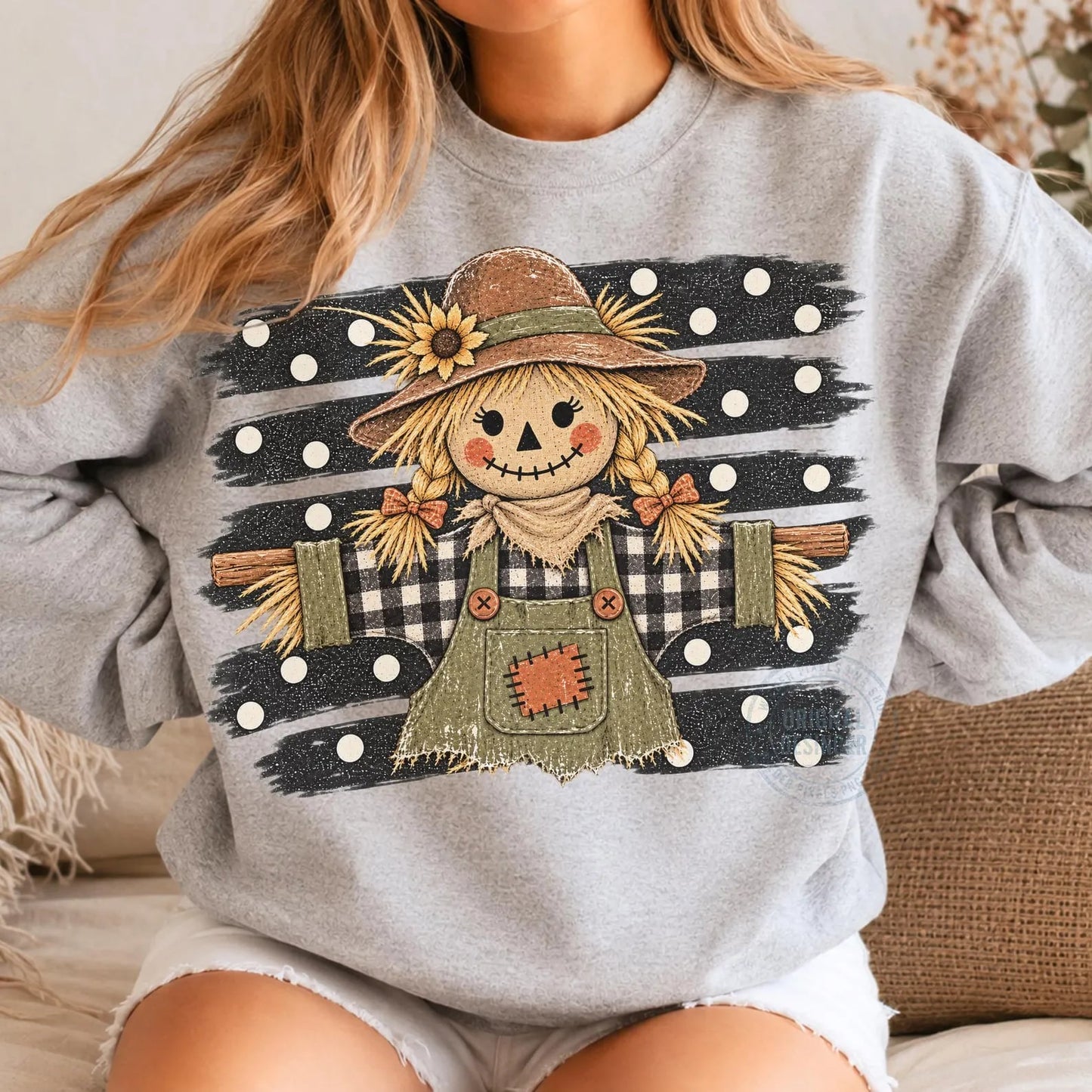 Polka Dot Striped Scarecrow Sports Grey Sweatshirt