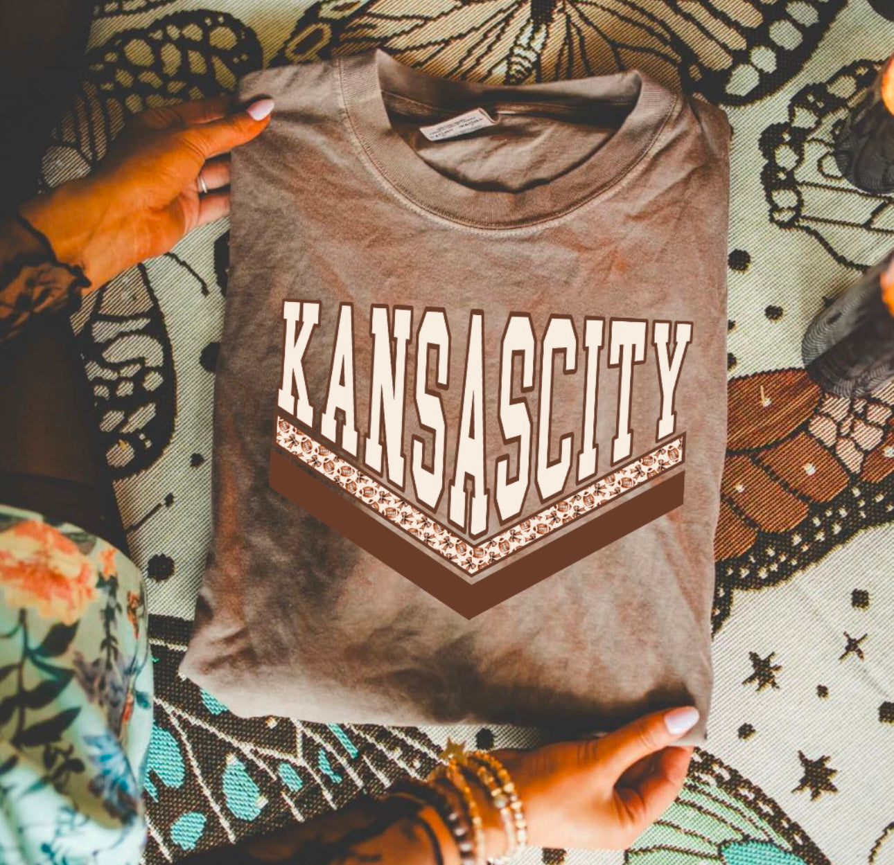 **DEAL OF THE DAY** Cream Kansas City Football Stripes Espresso Tee