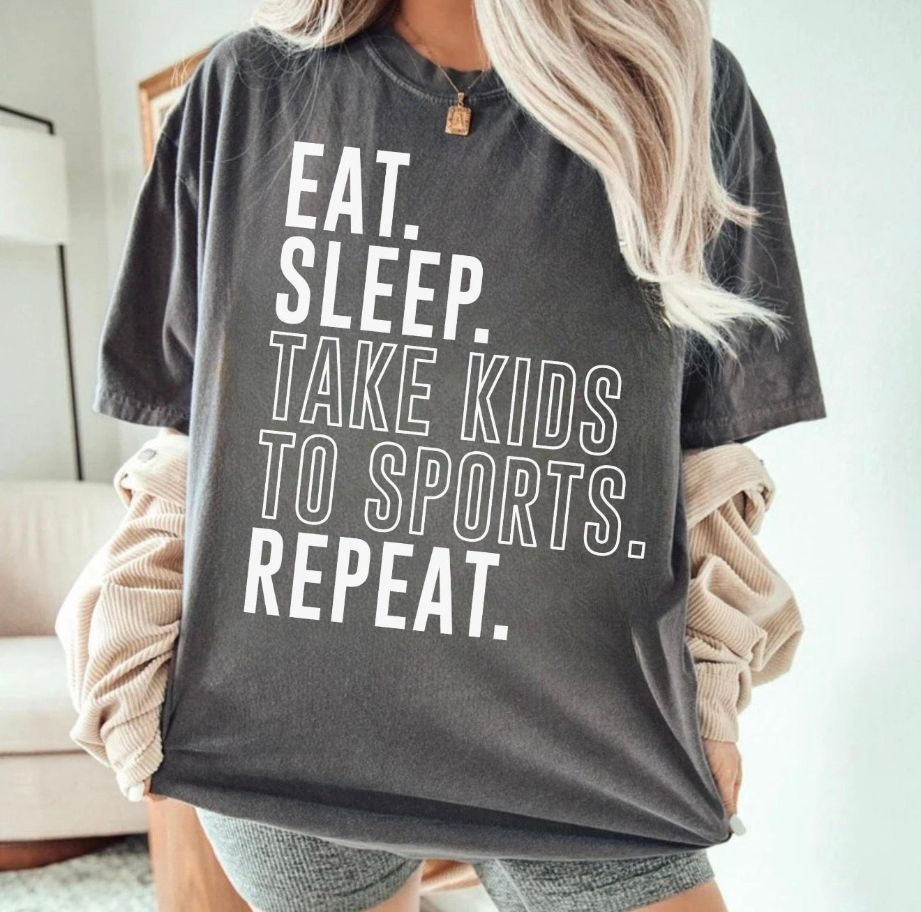 Eat Sleep Take Kids To Sports Repeat Indigo Pepper Tee