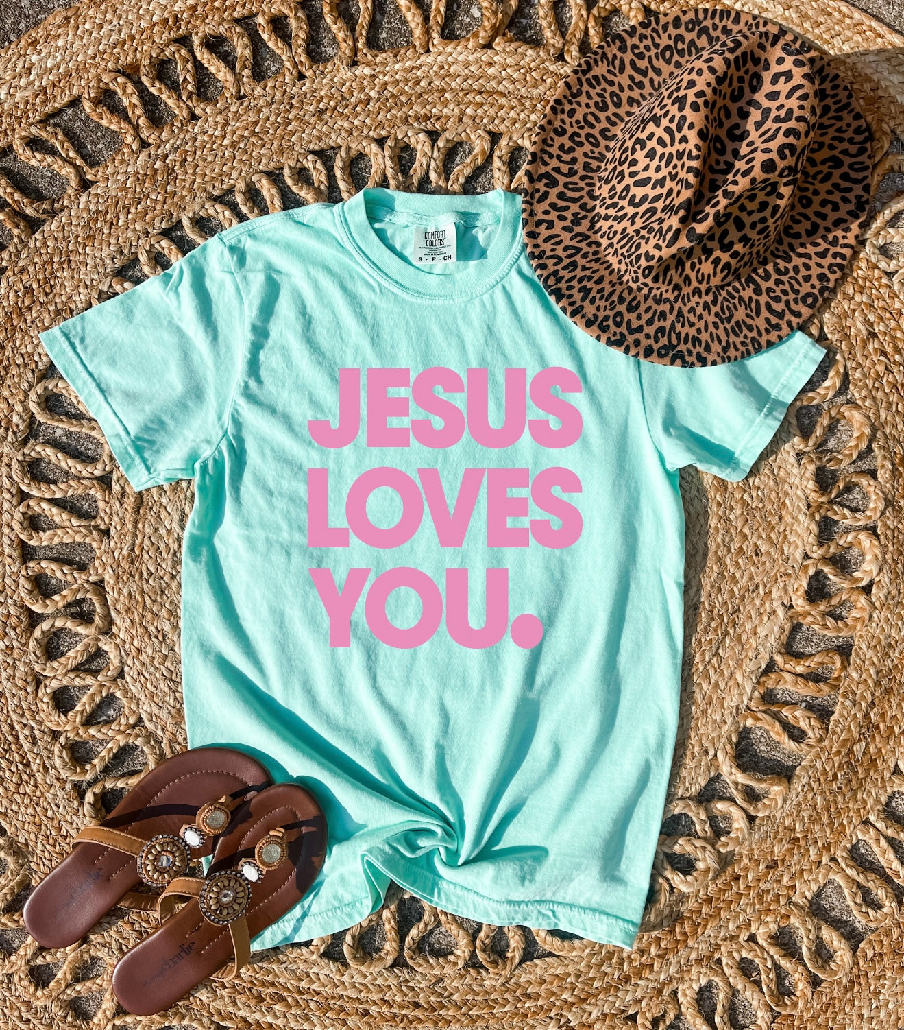 **Adult & Kids Size** Bright Pink Jesus Loves You Island Reef Tee