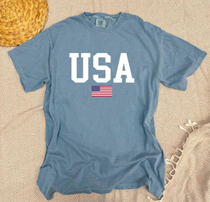 White USA Flag Blue Jean Tee/Sweatshirt Option