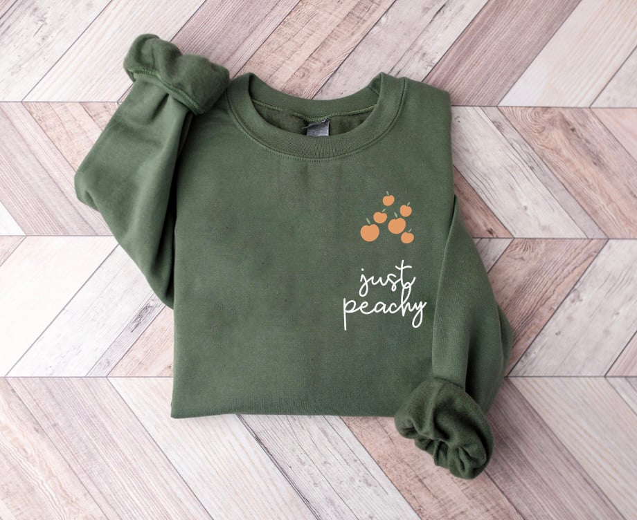 Left Pocket Design Just Peachy Military Green Sweatshirt