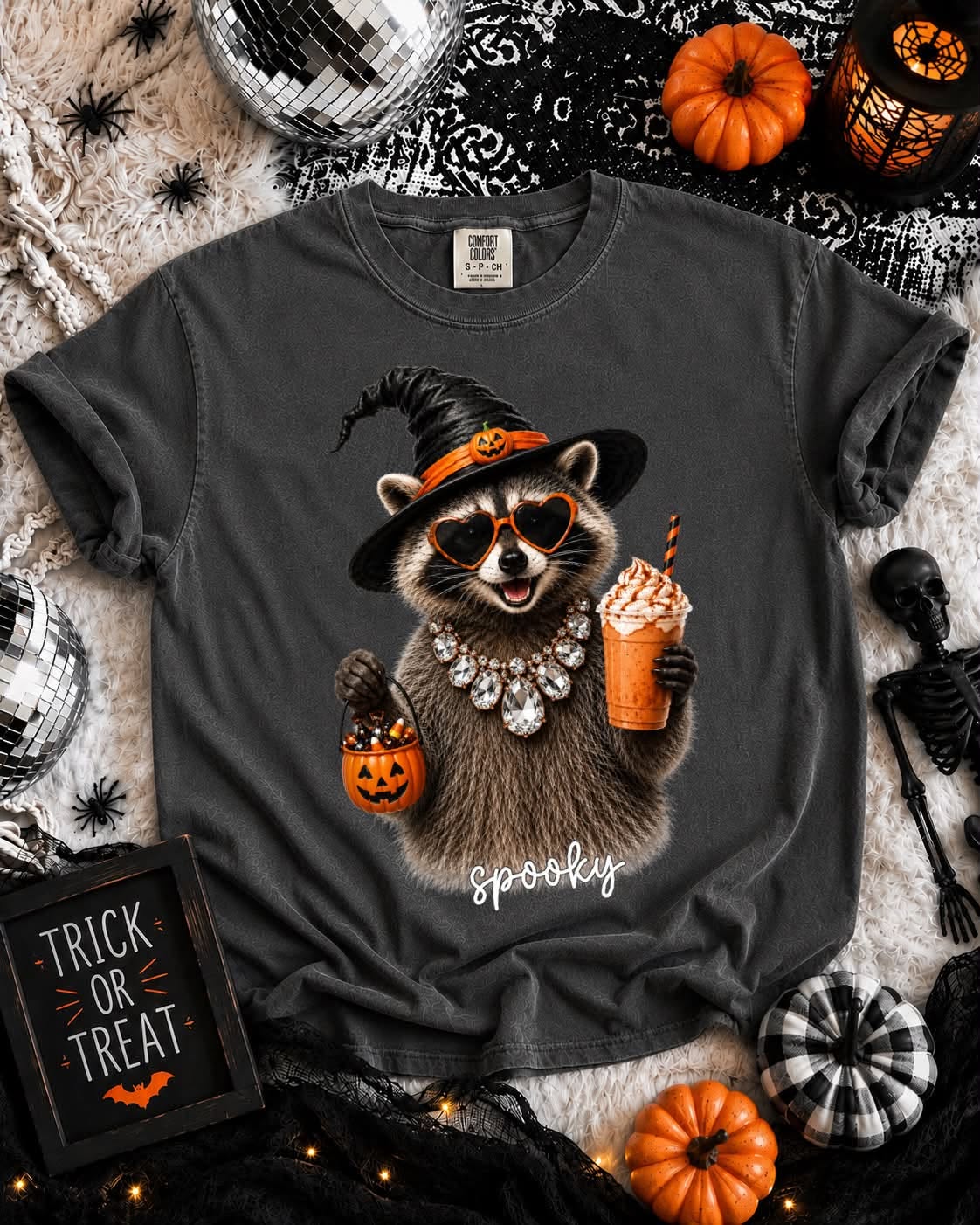 **DEAL OF THE DAY** Witch Hat Halloween Raccon Pepper Tee