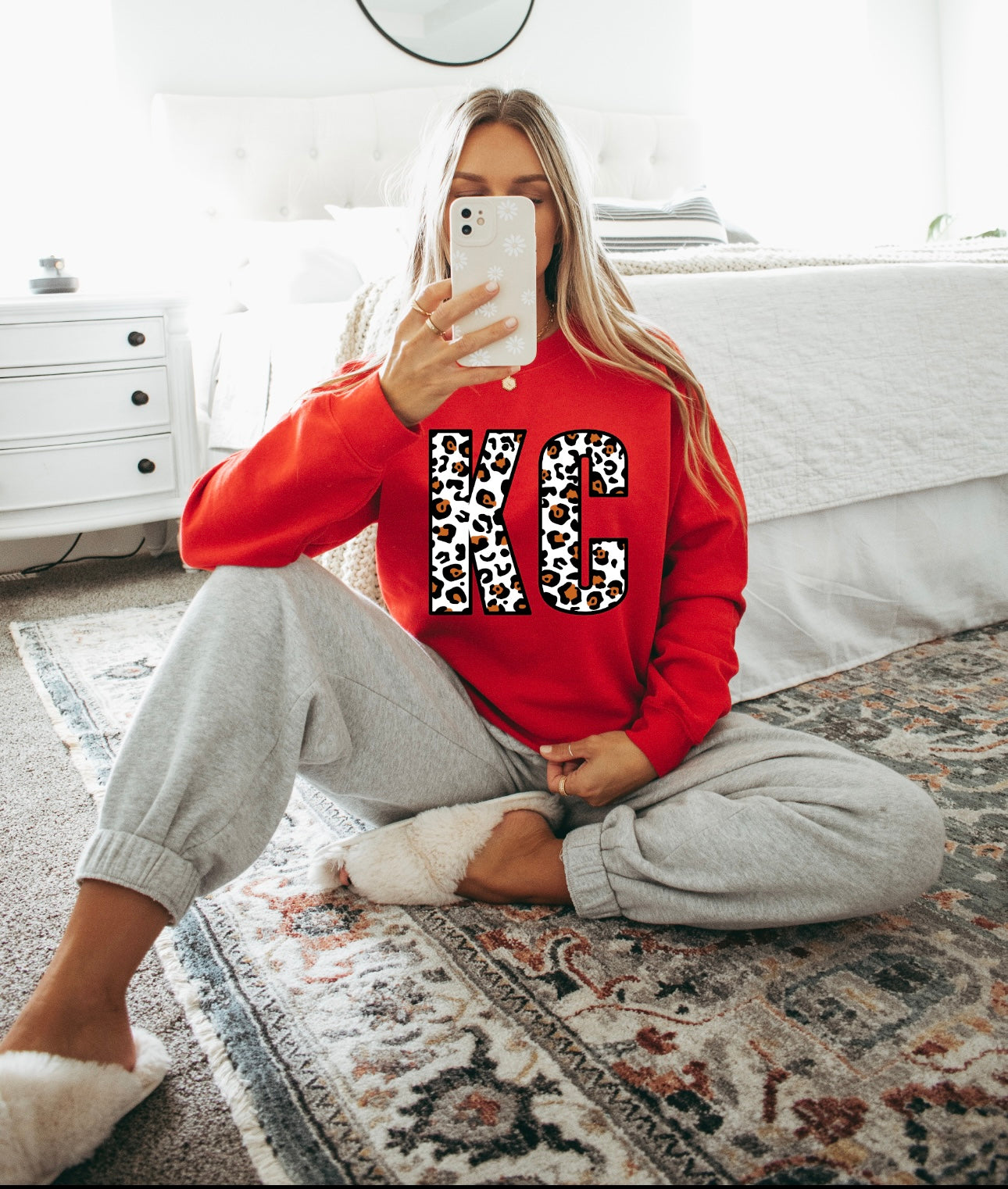**HALFTIME DEAL** White Leopard Distressed KC Red Sweatshirt