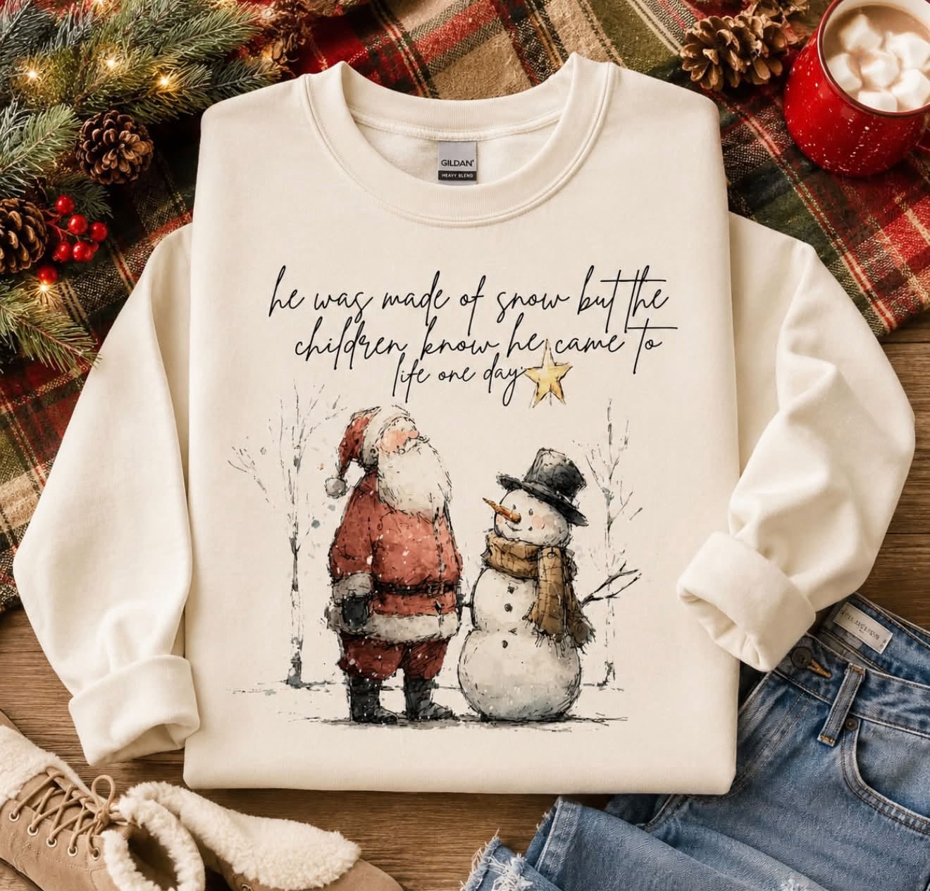 **CHRISTMAS IN JULY** He Was Made Of Snow Sand Sweatshirt