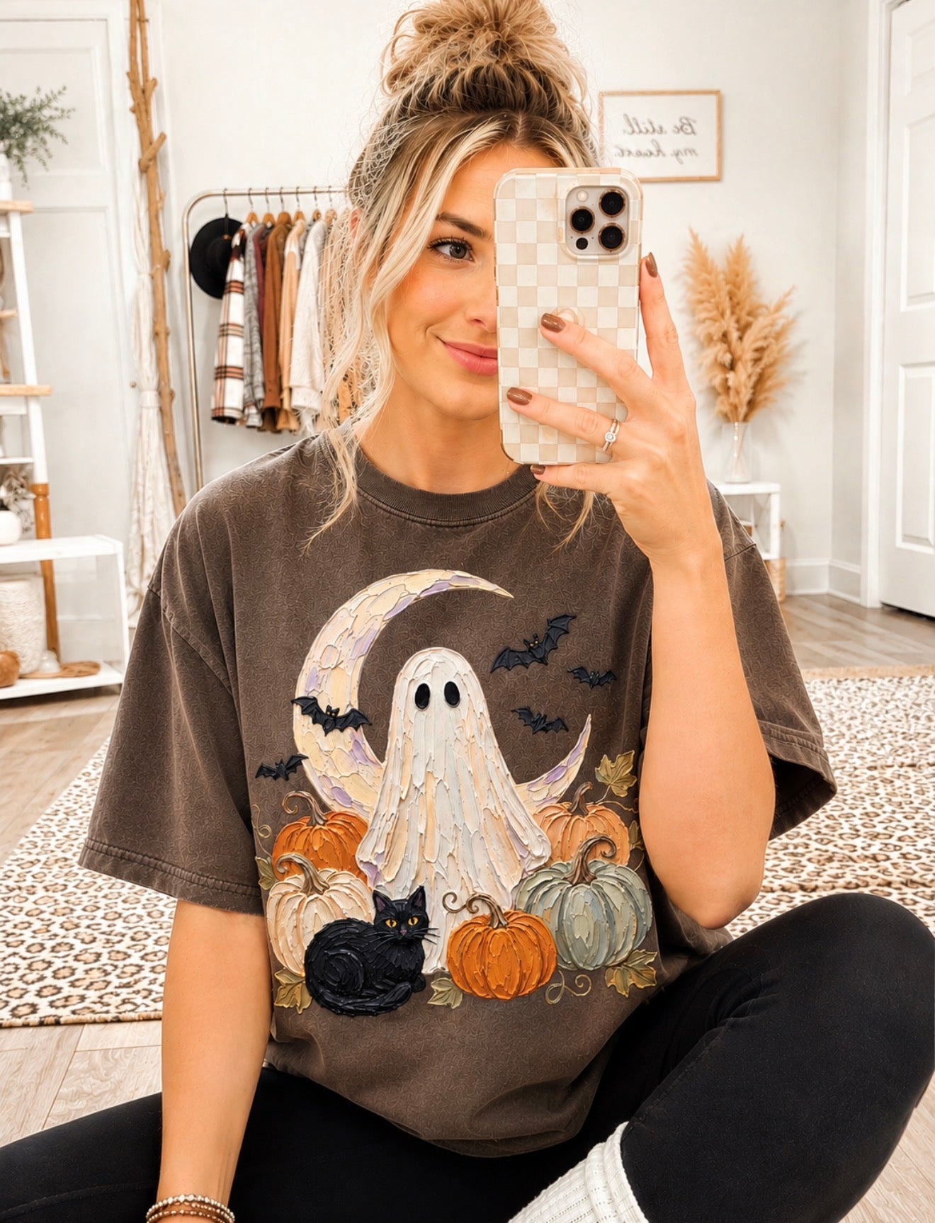 Brushstroke Ghost & Black Cat Espresso Tee