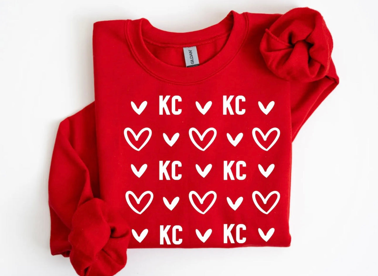 White KC Heart Doodle Collage Red Sweatshirt