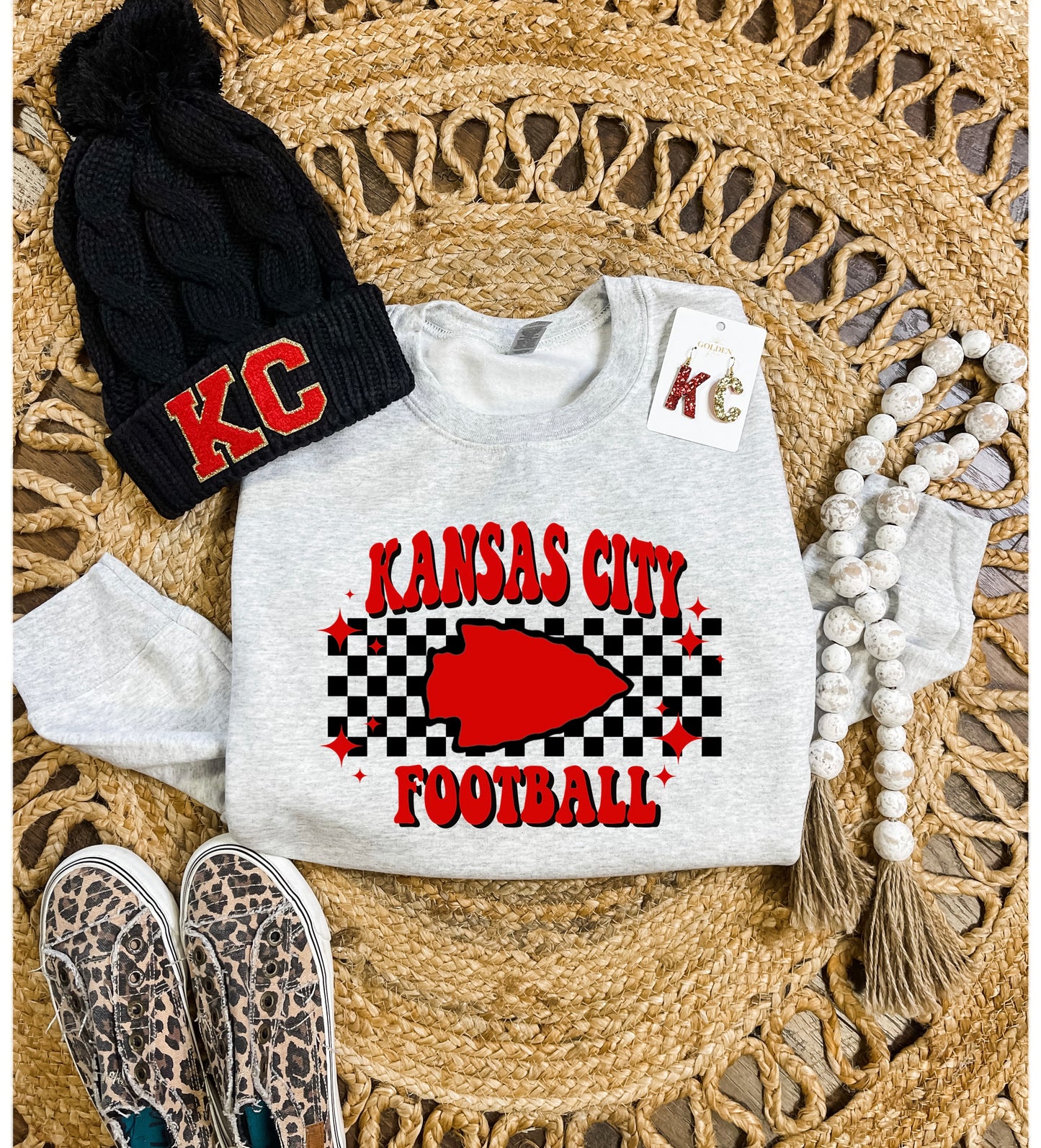 Kansas City Football Checkered With Arrowhead Ash Sweatshirt